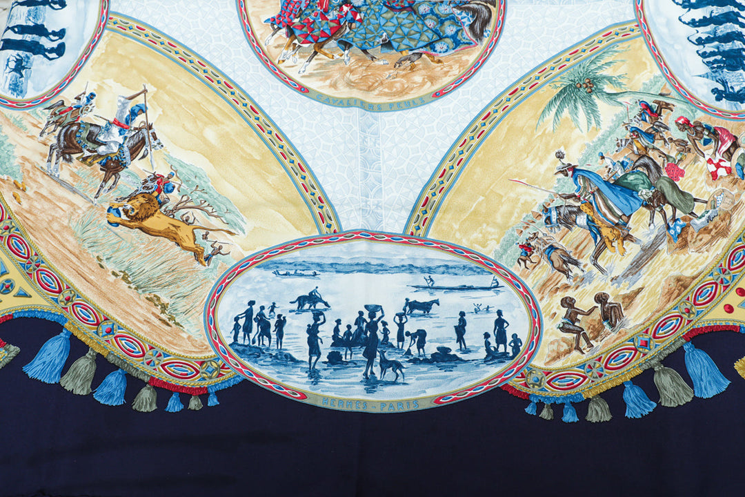 Top quality Hermes Multicolor Cavaliers Peuls by Jean de Fougerolle Silk Scarf