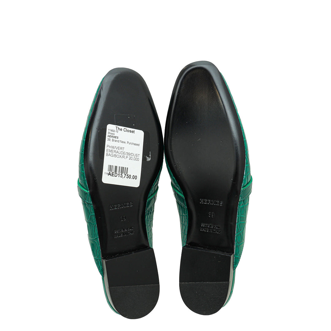 Top quality Hermes Vert Emeraudeoz Alligator Mississippiensis Mules 39