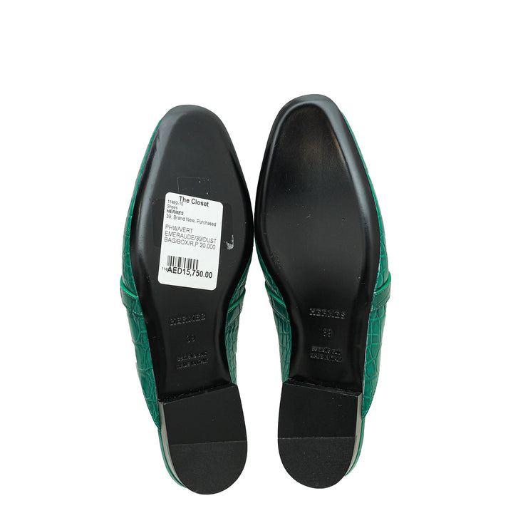 Top quality Hermes Vert Emeraudeoz Alligator Mississippiensis Mules 39
