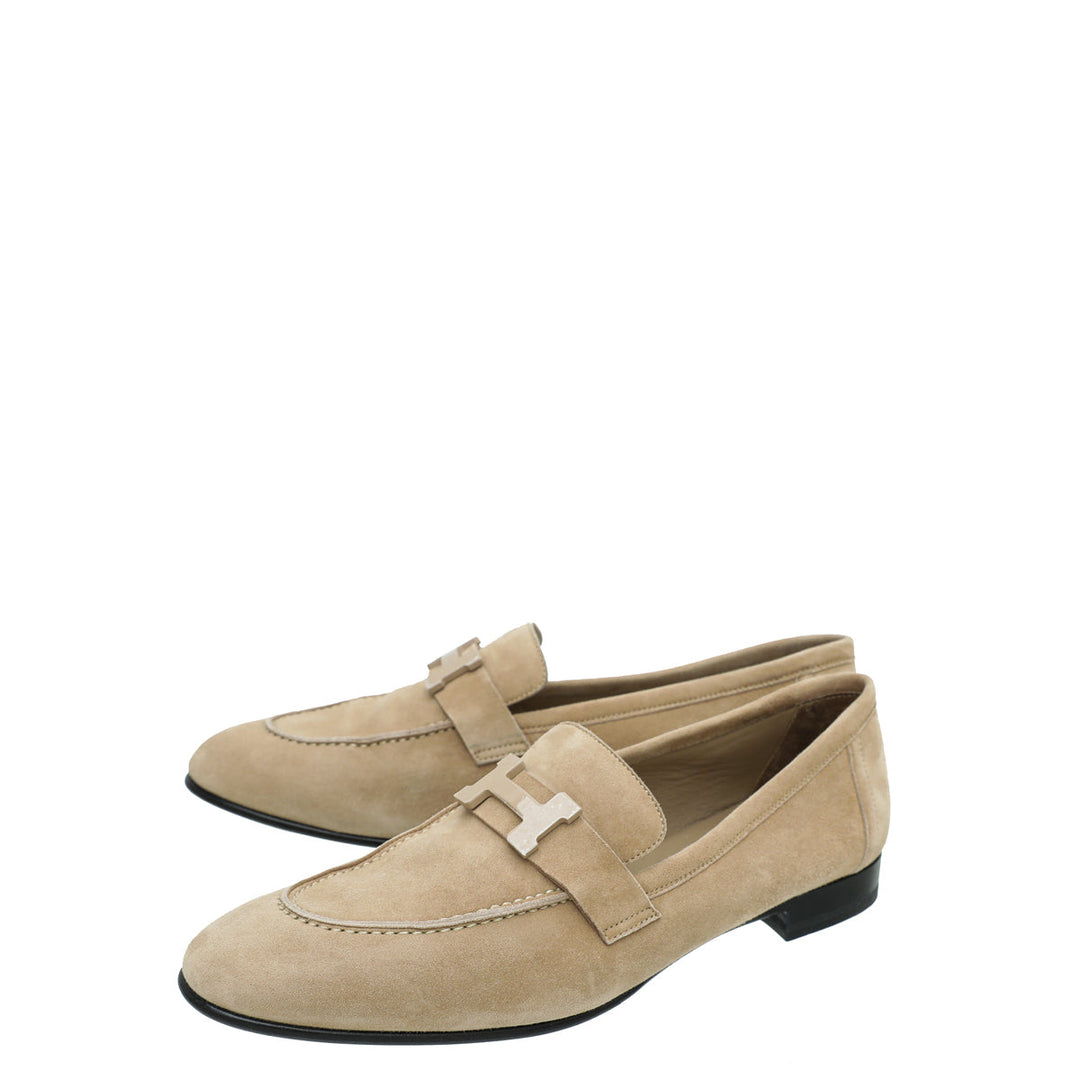 Top quality Hermes Beige Argile Paris Suede Goatskin Loafer 39