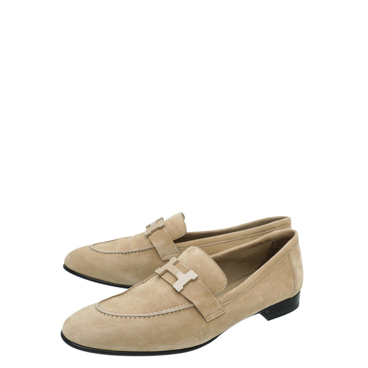 Top quality Hermes Beige Argile Paris Suede Goatskin Loafer 39
