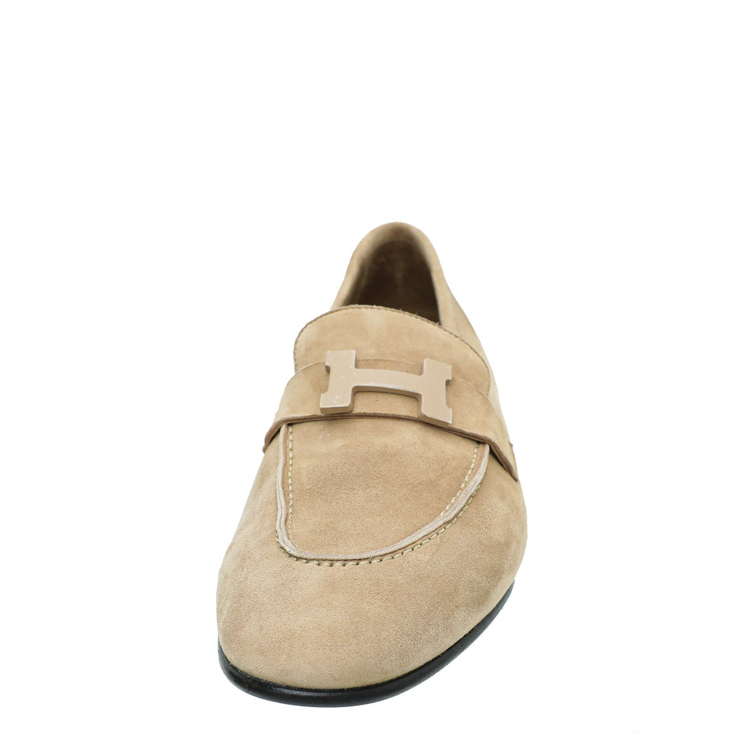 Hermes Beige Argile Paris Suede Goatskin Loafer 39