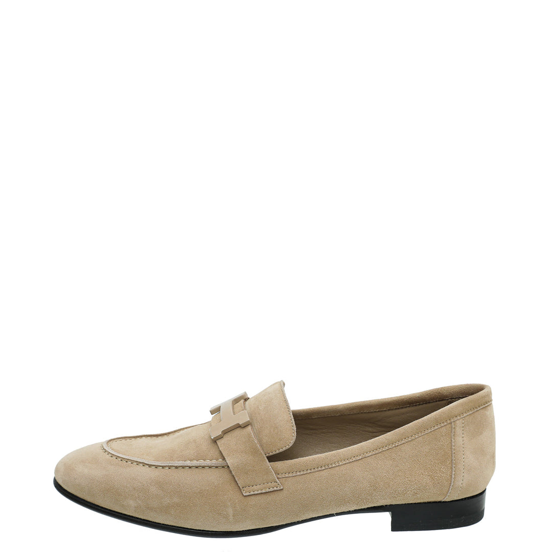 Hermes Beige Argile Paris Suede Goatskin Loafer 39