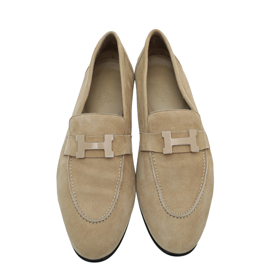 Hermes Beige Argile Paris Suede Goatskin Loafer 39