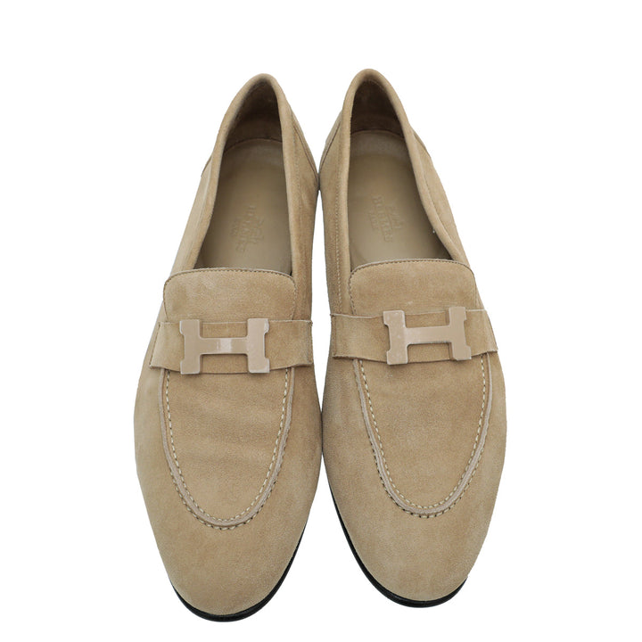 Top quality Hermes Beige Argile Paris Suede Goatskin Loafer 39