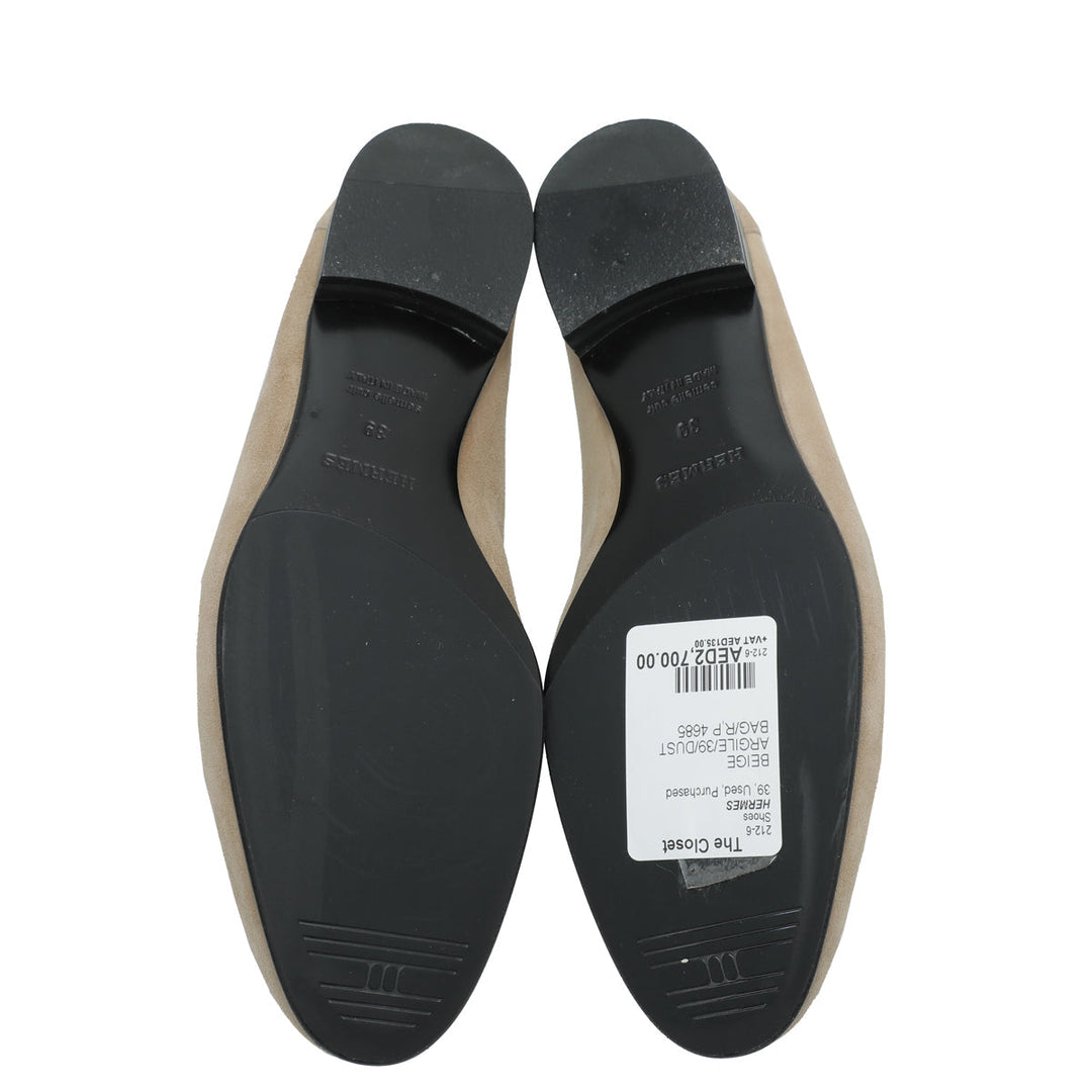 Hermes Beige Argile Paris Suede Goatskin Loafer 39