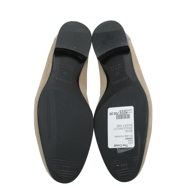 Hermes Beige Argile Paris Suede Goatskin Loafer 39