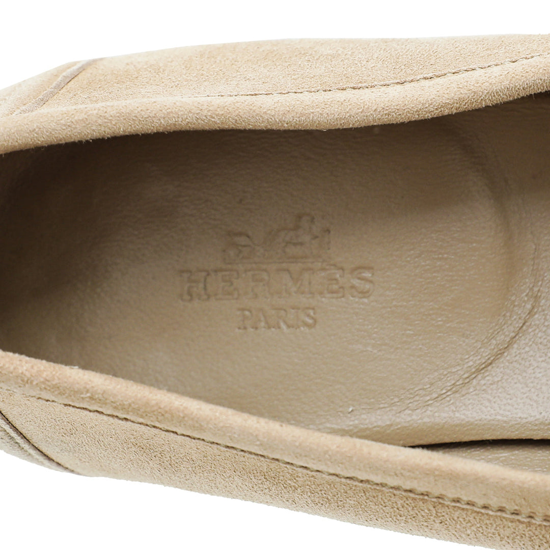 Hermes Beige Argile Paris Suede Goatskin Loafer 39