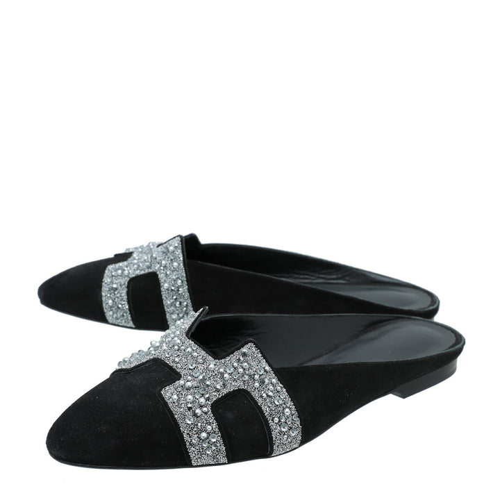 Top quality Hermes Black Suede Crystal Beads Roxane Mules 36