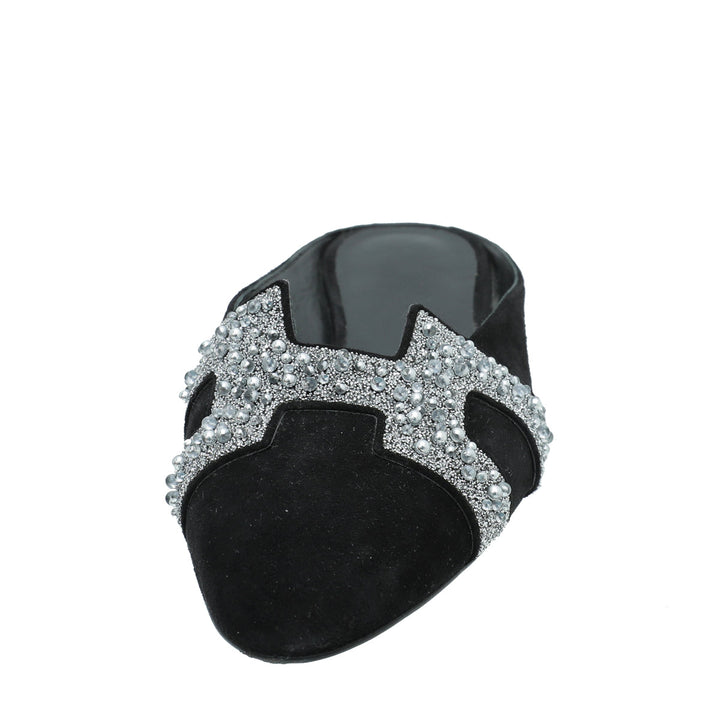 Top quality Hermes Black Suede Crystal Beads Roxane Mules 36