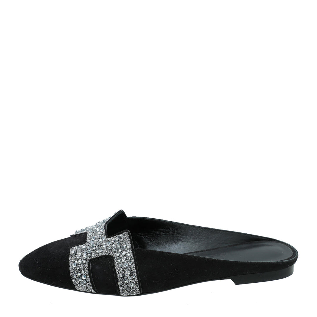 Hermes Black Suede Crystal Beads Roxane Mules 36