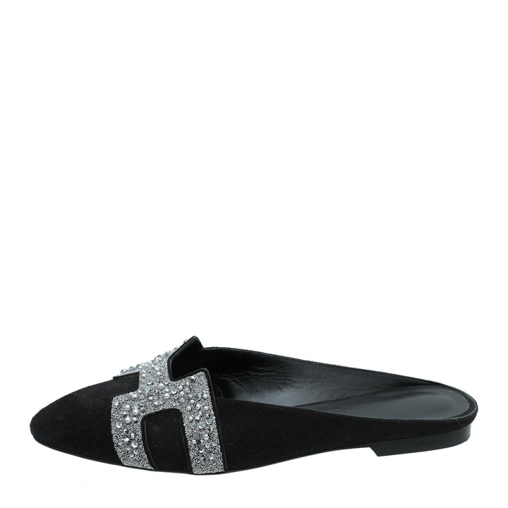 Top quality Hermes Black Suede Crystal Beads Roxane Mules 36