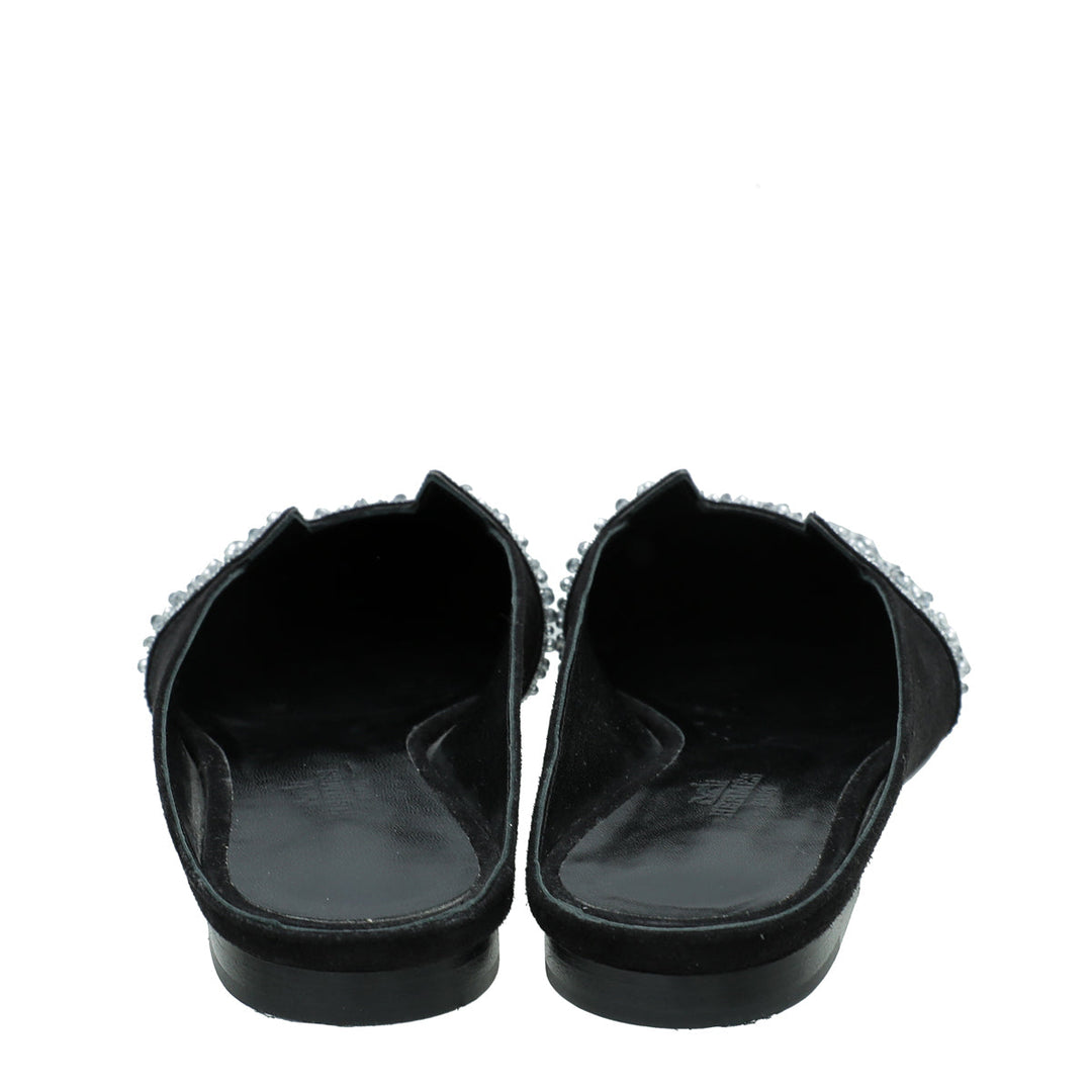 Hermes Black Suede Crystal Beads Roxane Mules 36