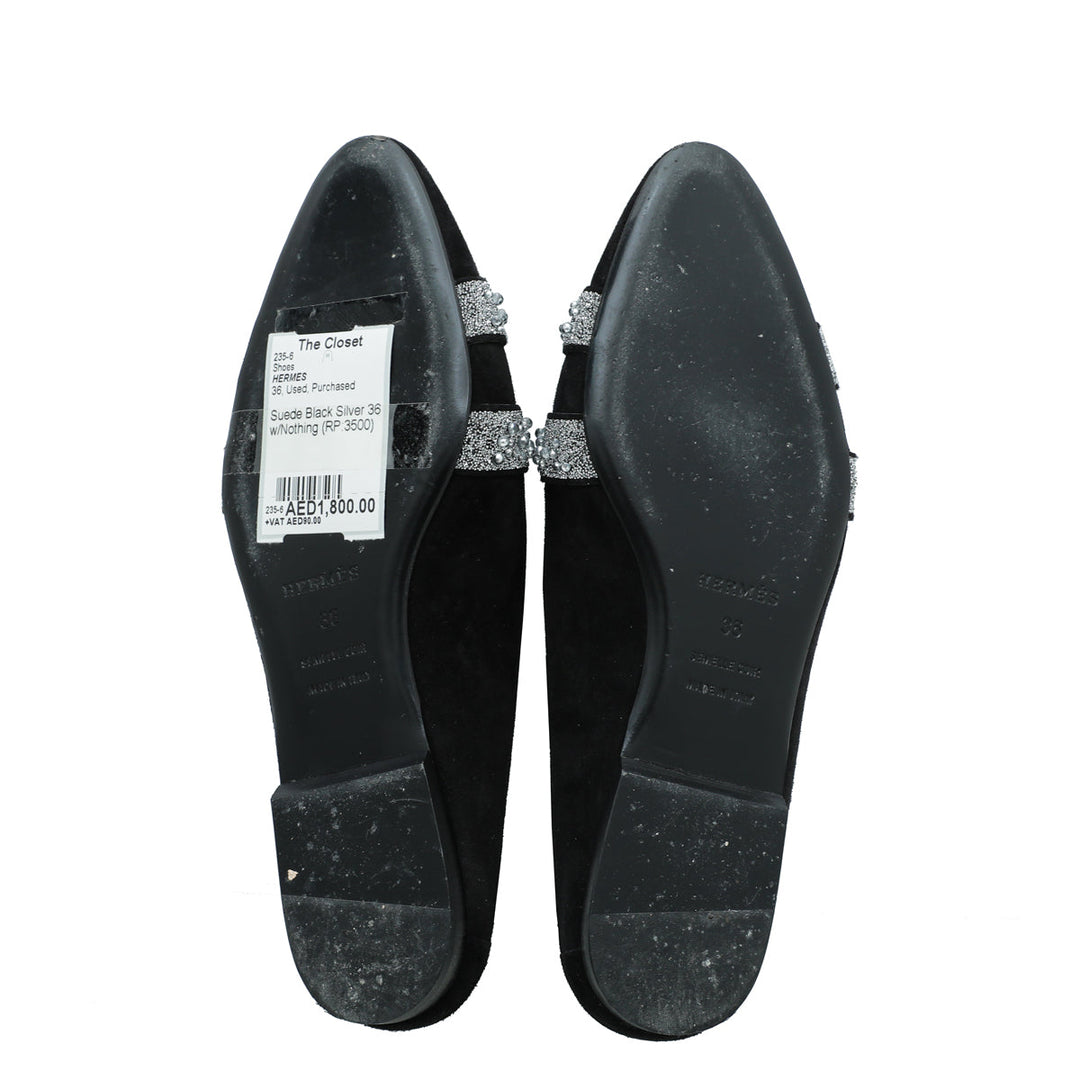 Hermes Black Suede Crystal Beads Roxane Mules 36