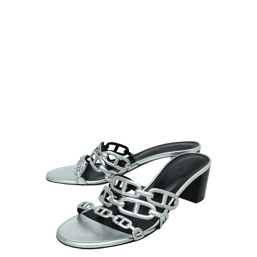 Hermes Gris Argente Tandem Sandal 39