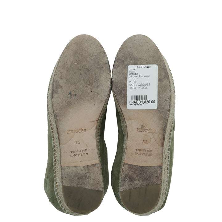 Hermes Vert Sauge Suede Goatskin Trip Espadrille 35