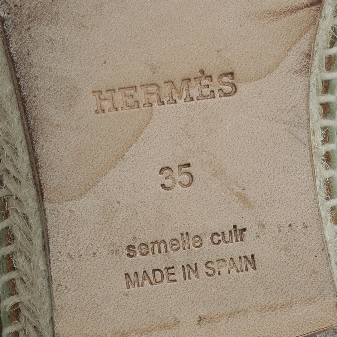 Hermes Vert Sauge Suede Goatskin Trip Espadrille 35