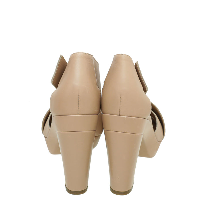 Top quality Hermes Beige Cross Strappy Platform Sandal 38