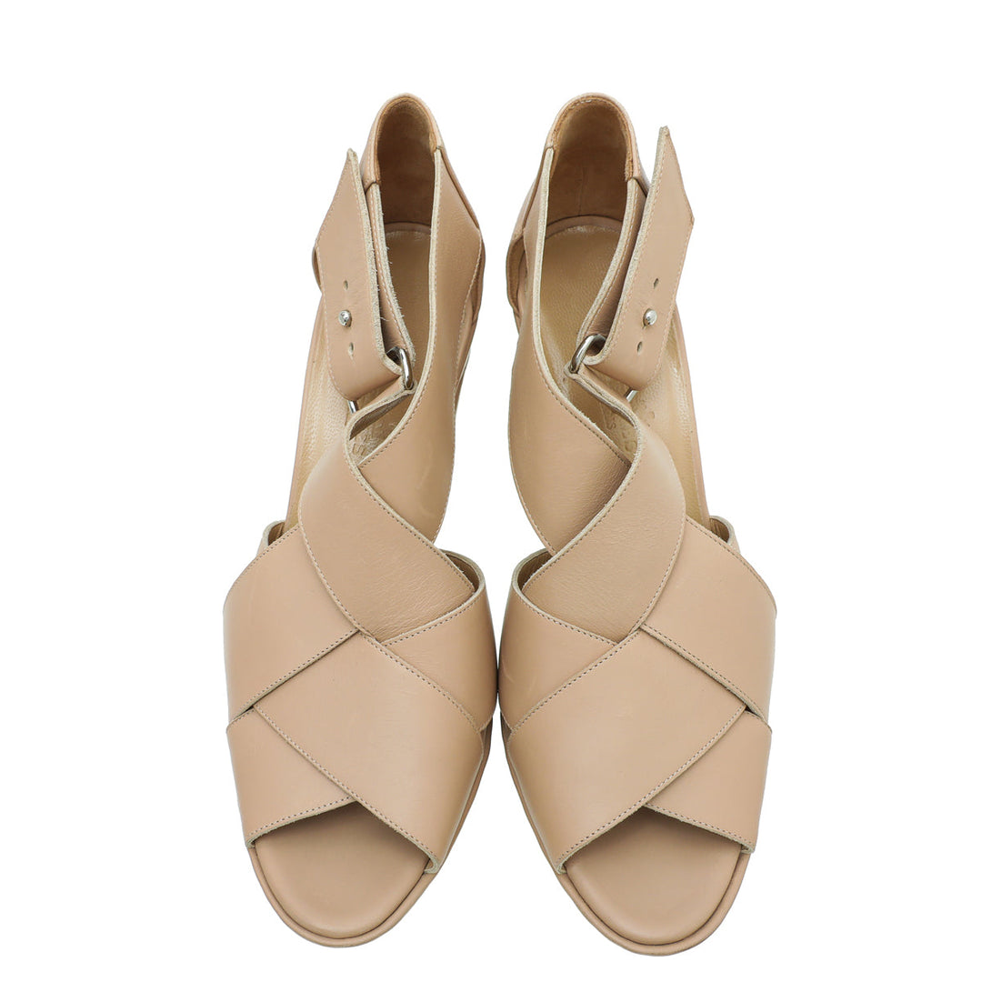 Top quality Hermes Beige Cross Strappy Platform Sandal 38