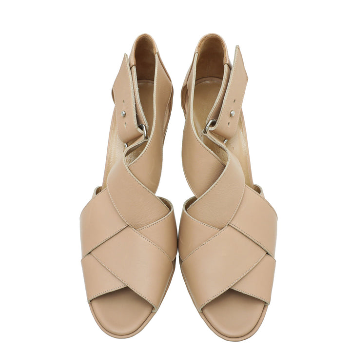 Top quality Hermes Beige Cross Strappy Platform Sandal 38