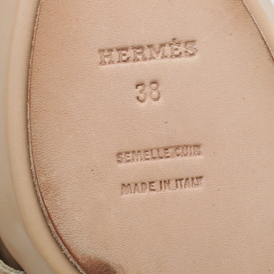 Top quality Hermes Beige Cross Strappy Platform Sandal 38