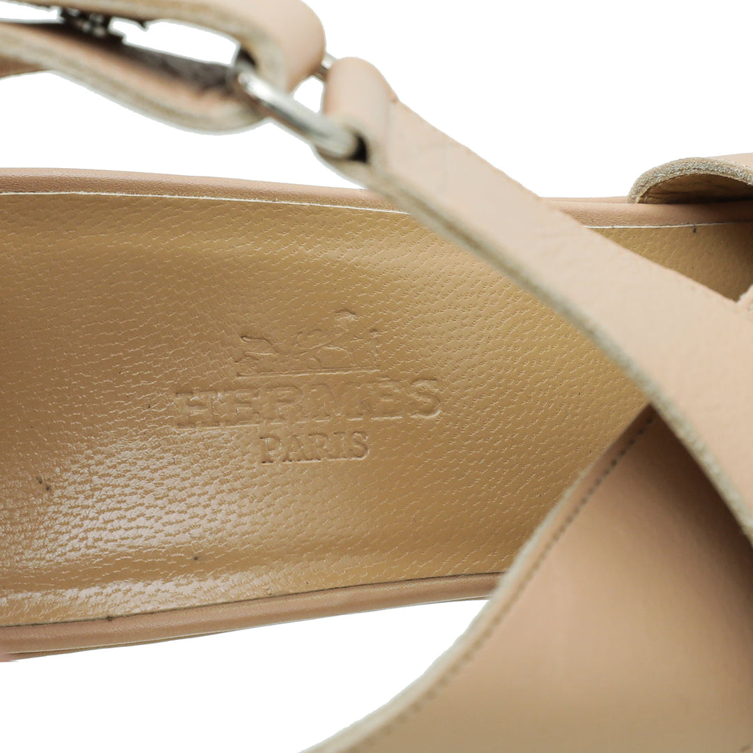Top quality Hermes Beige Cross Strappy Platform Sandal 38