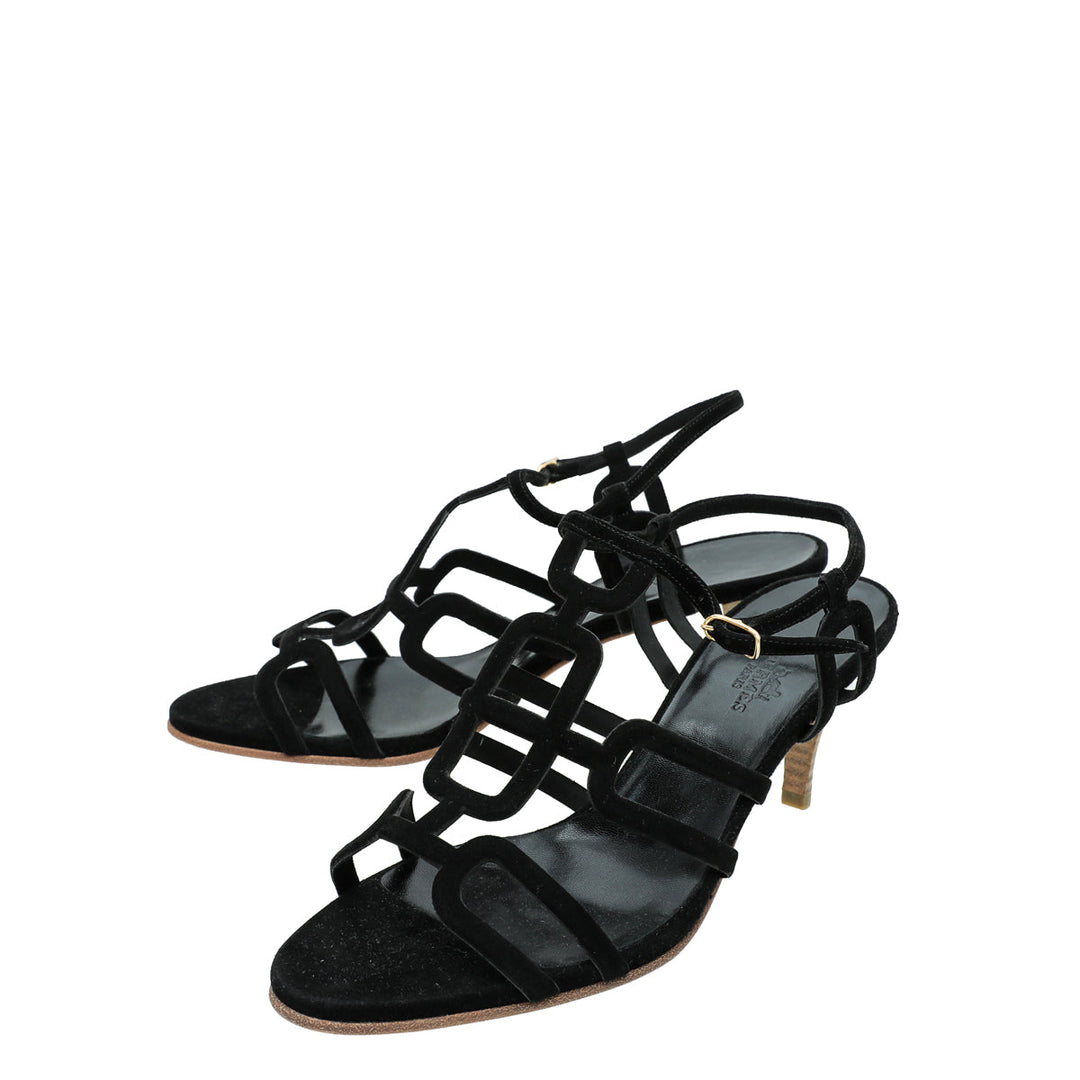 Top quality Hermes Noir Suede Cut Out Sandal 38.5