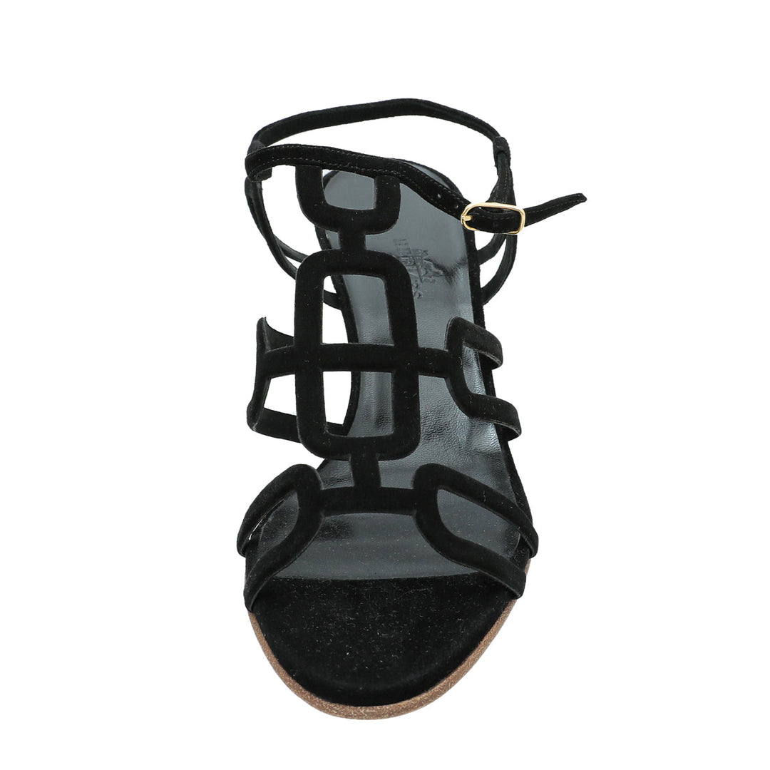 Top quality Hermes Noir Suede Cut Out Sandal 38.5