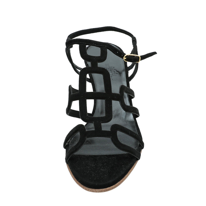 Top quality Hermes Noir Suede Cut Out Sandal 38.5