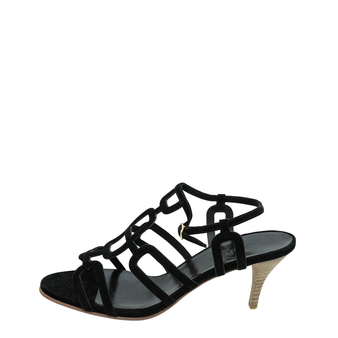 Top quality Hermes Noir Suede Cut Out Sandal 38.5
