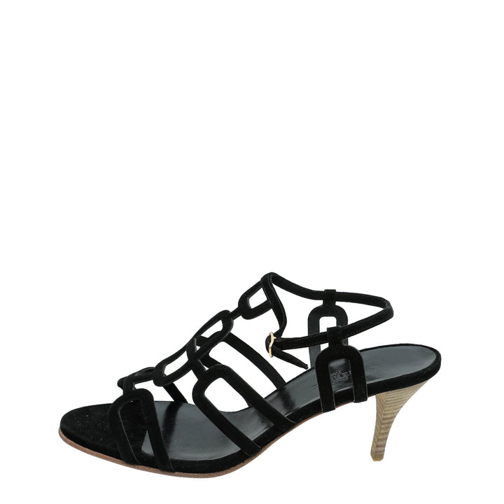 Top quality Hermes Noir Suede Cut Out Sandal 38.5