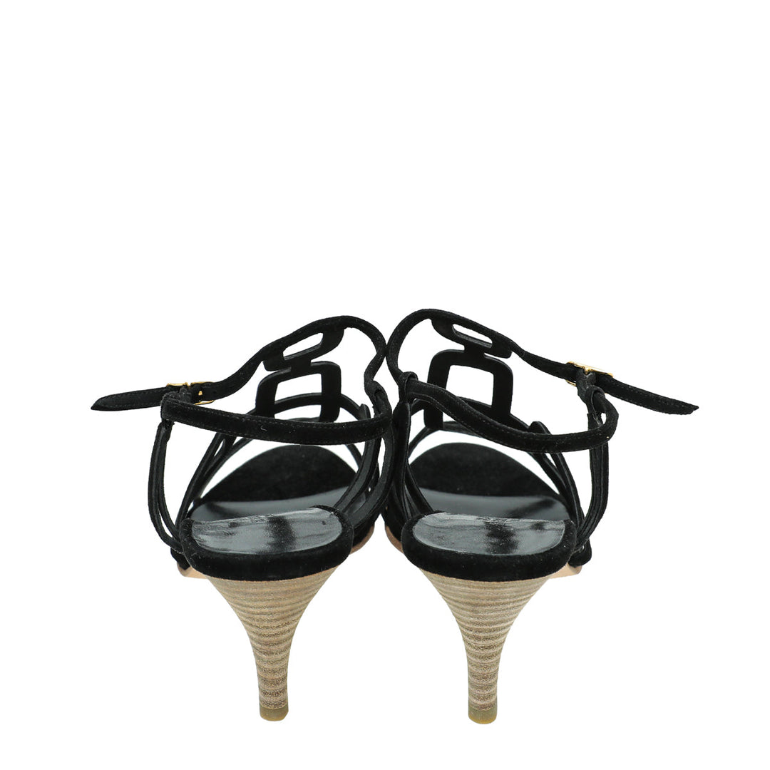 Top quality Hermes Noir Suede Cut Out Sandal 38.5