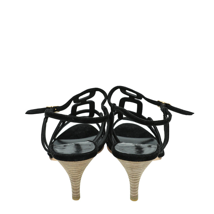 Top quality Hermes Noir Suede Cut Out Sandal 38.5