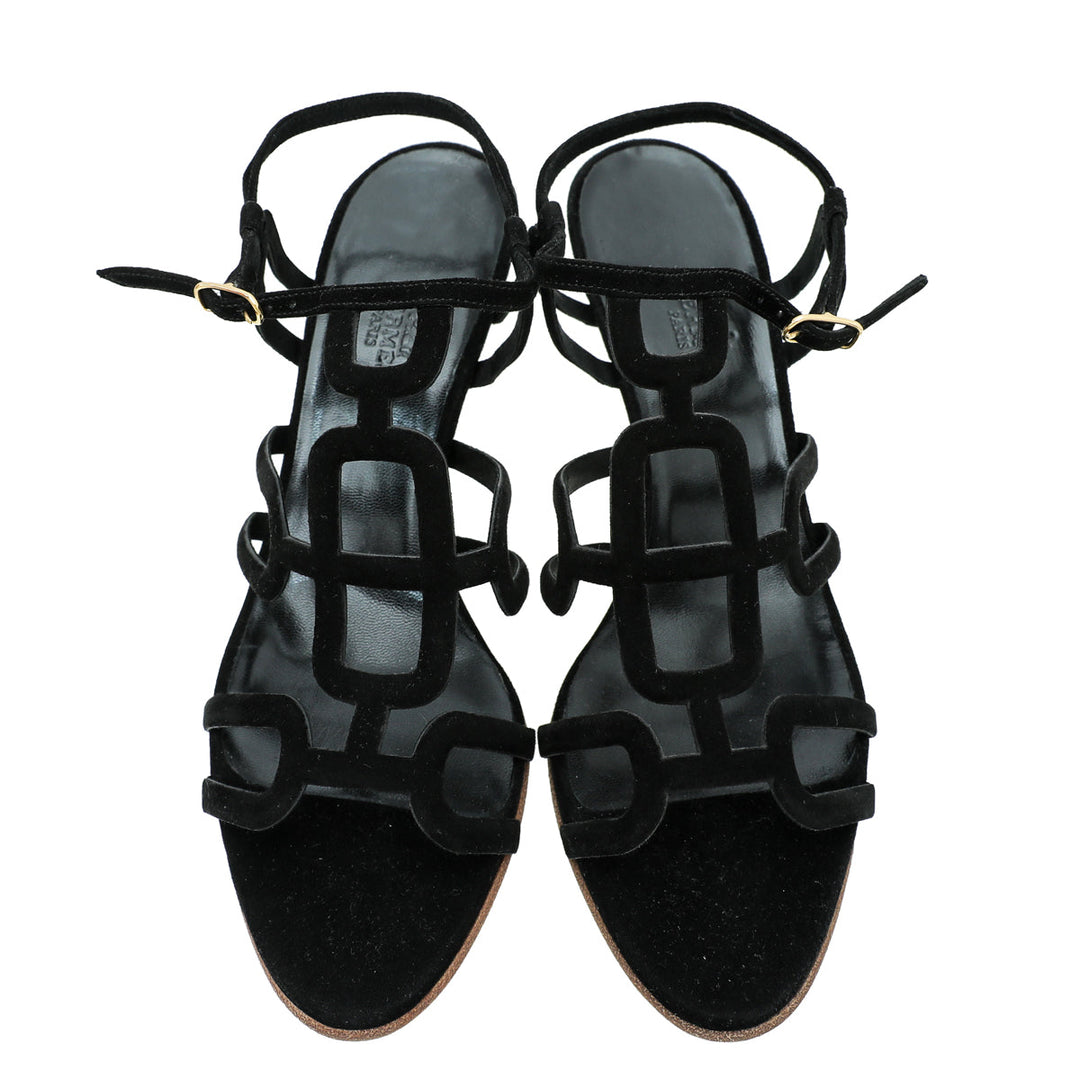 Top quality Hermes Noir Suede Cut Out Sandal 38.5