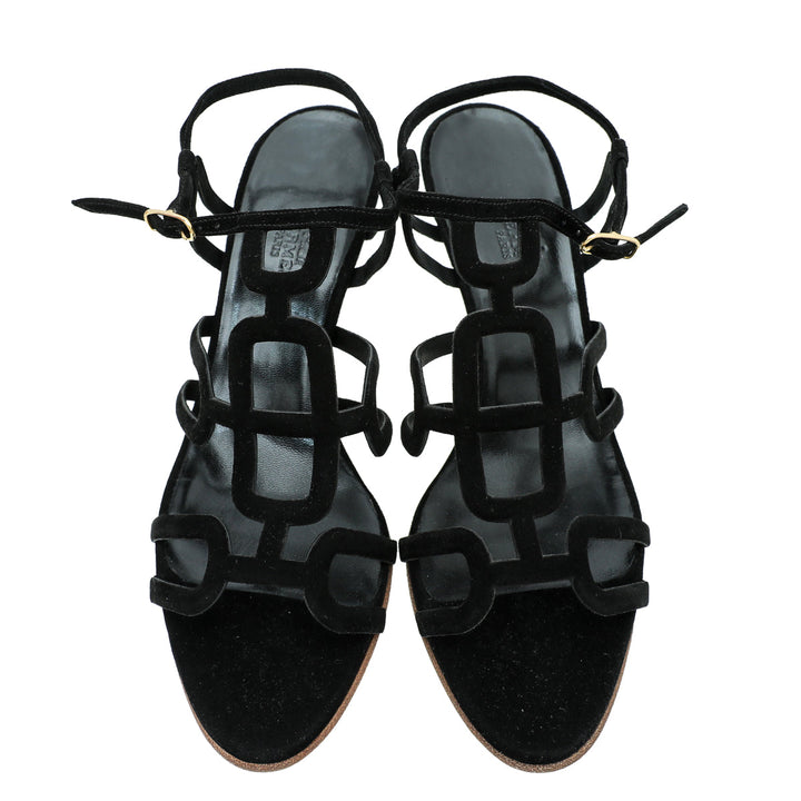 Top quality Hermes Noir Suede Cut Out Sandal 38.5