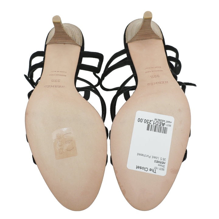 Top quality Hermes Noir Suede Cut Out Sandal 38.5