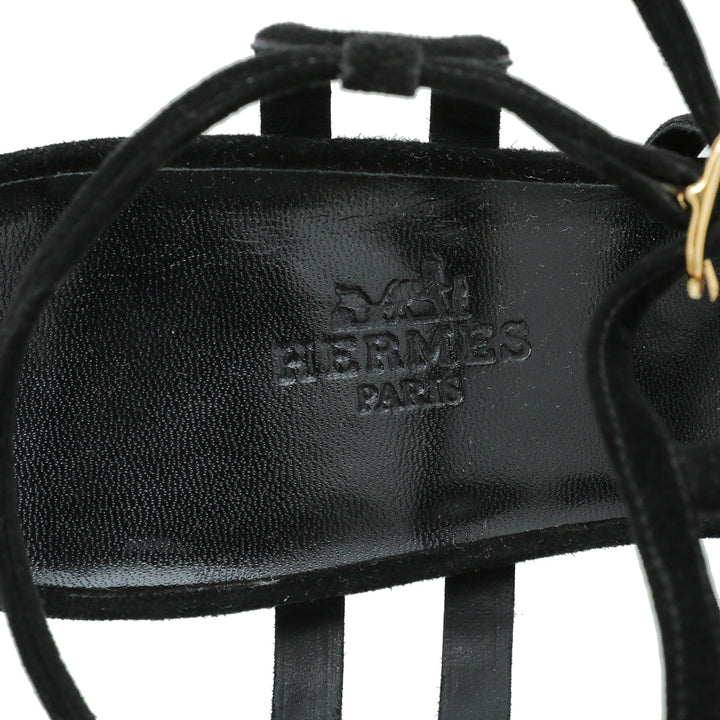 Hermes Noir Suede Cut Out Sandal 38.5