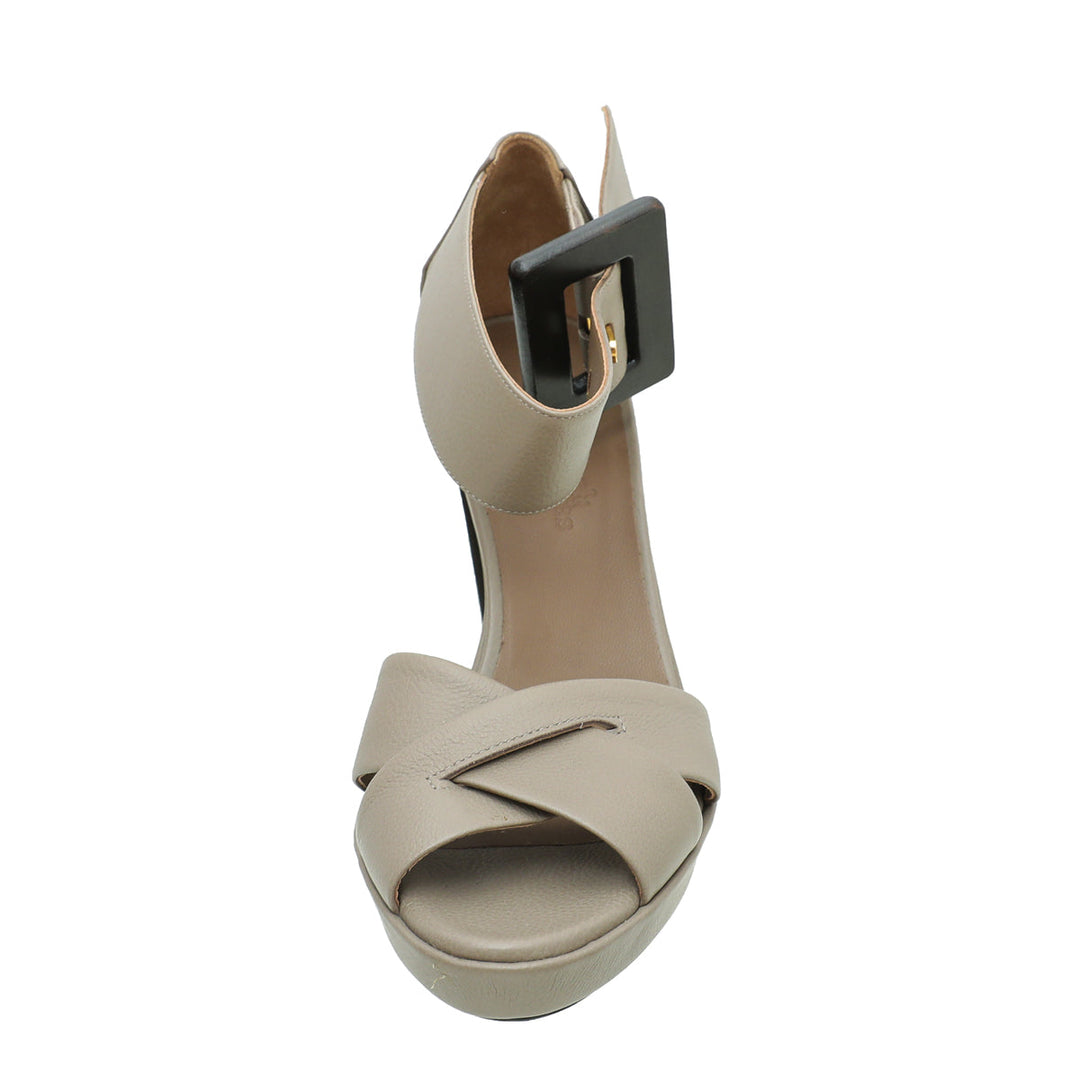 Hermes Etoupe Buckle Platform Sandal 38