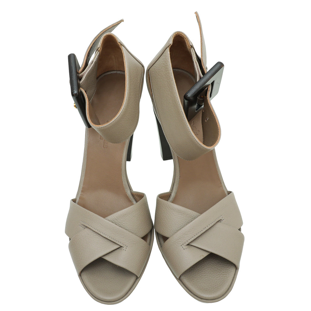Hermes Etoupe Buckle Platform Sandal 38