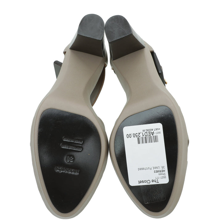 Hermes Etoupe Buckle Platform Sandal 38