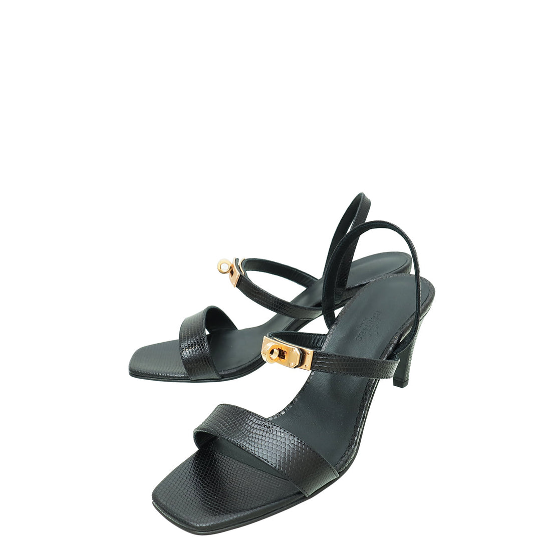 Top quality Hermes Noir Lizard Glamour 75 Sandal 39