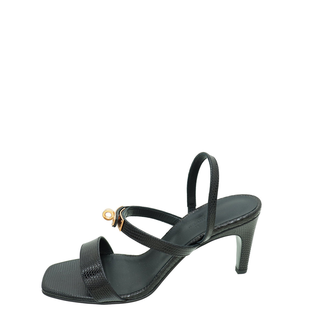 Hermes Noir Lizard Glamour 75 Sandal 39