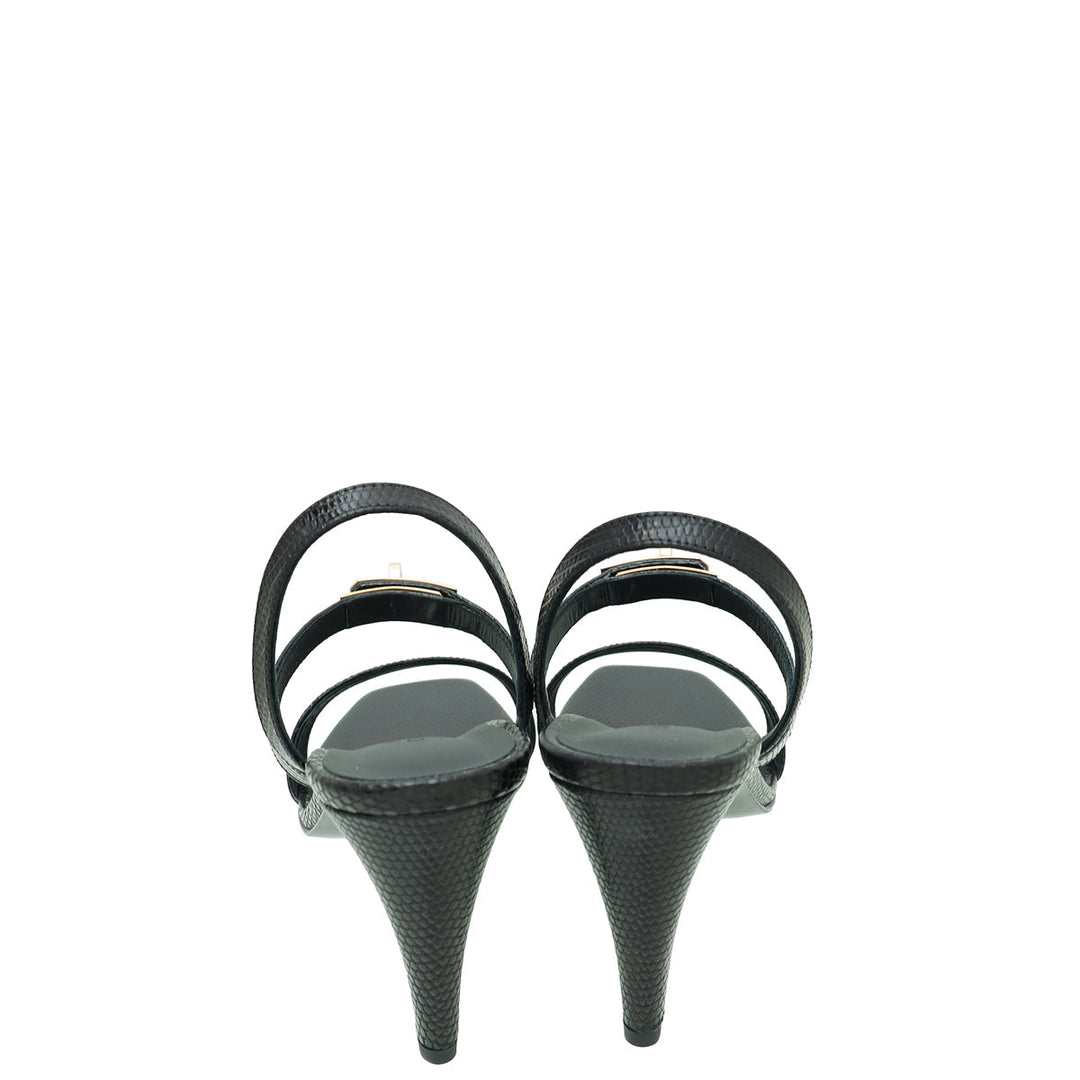 Hermes Noir Lizard Glamour 75 Sandal 39