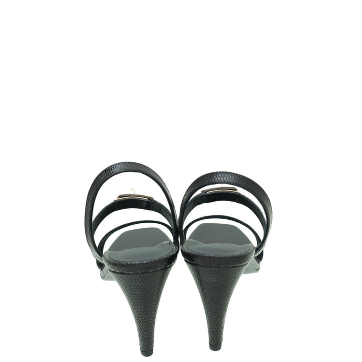 Hermes Noir Lizard Glamour 75 Sandal 39
