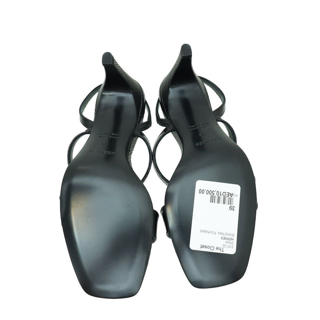 Top quality Hermes Noir Lizard Glamour 75 Sandal 39