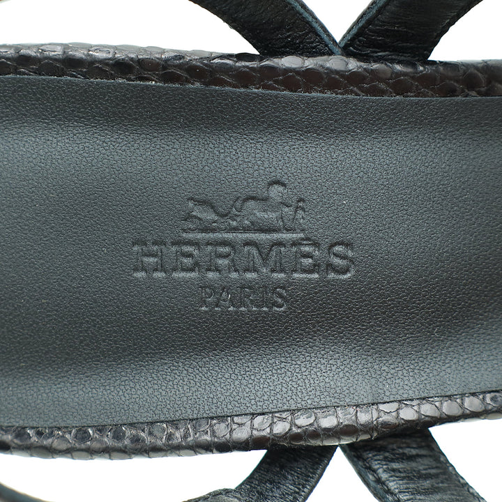 Top quality Hermes Noir Lizard Glamour 75 Sandal 39