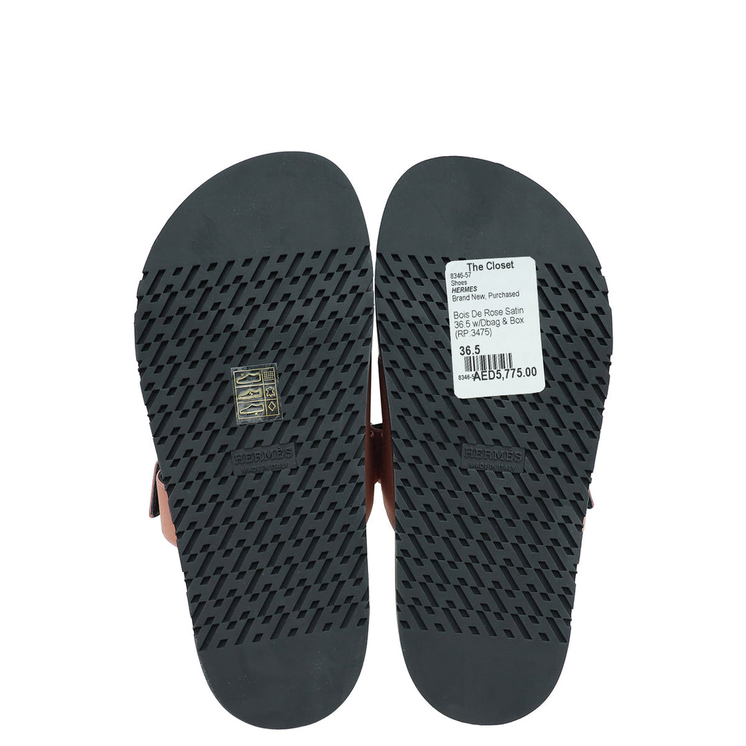Top quality Hermes Bois De Rose Satin Chypre Sandals 36.5