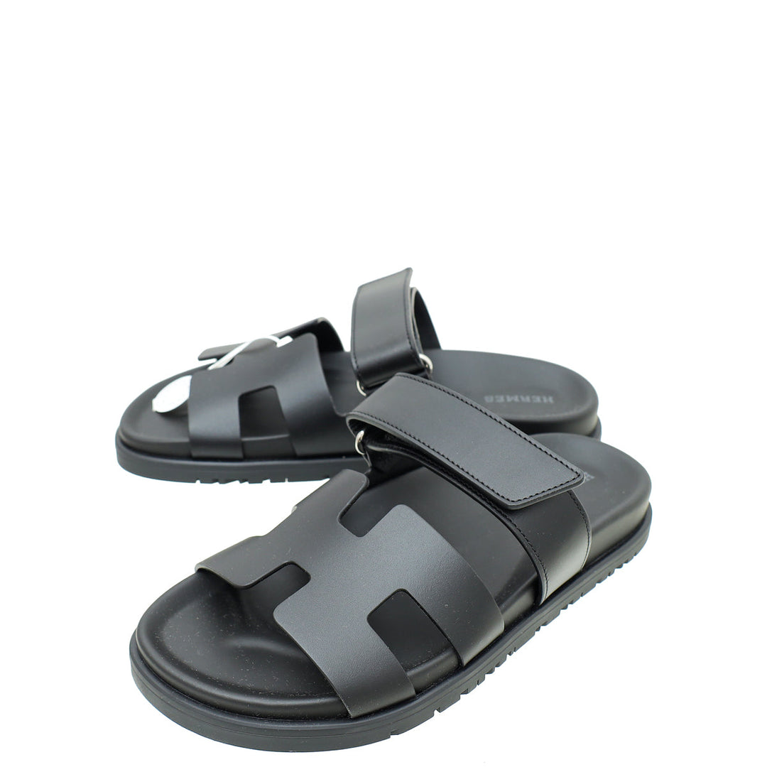 Hermes Noir Chypre Sandals 36