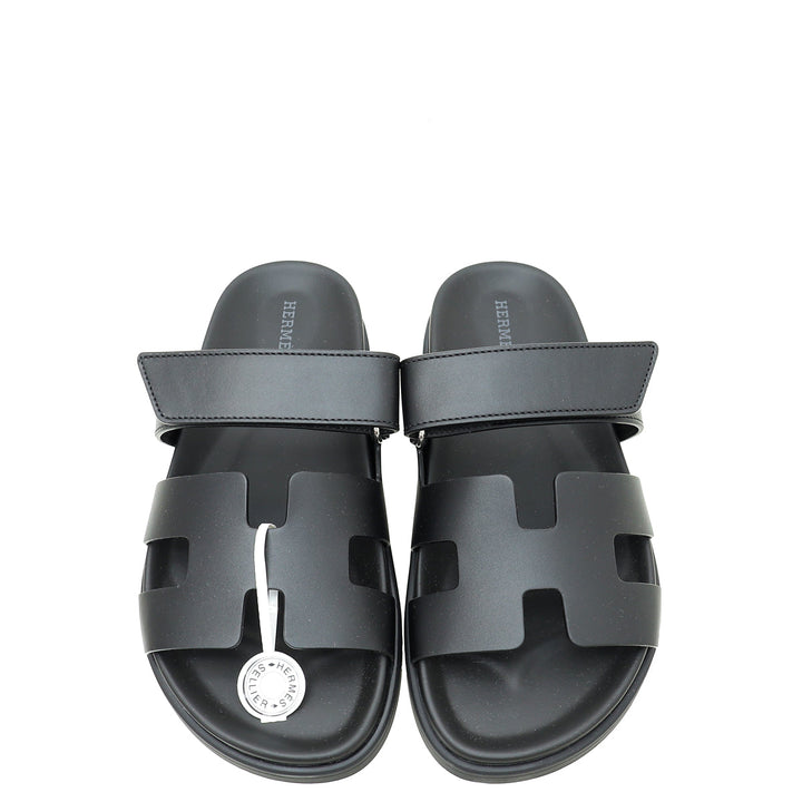 Hermes Noir Chypre Sandals 36