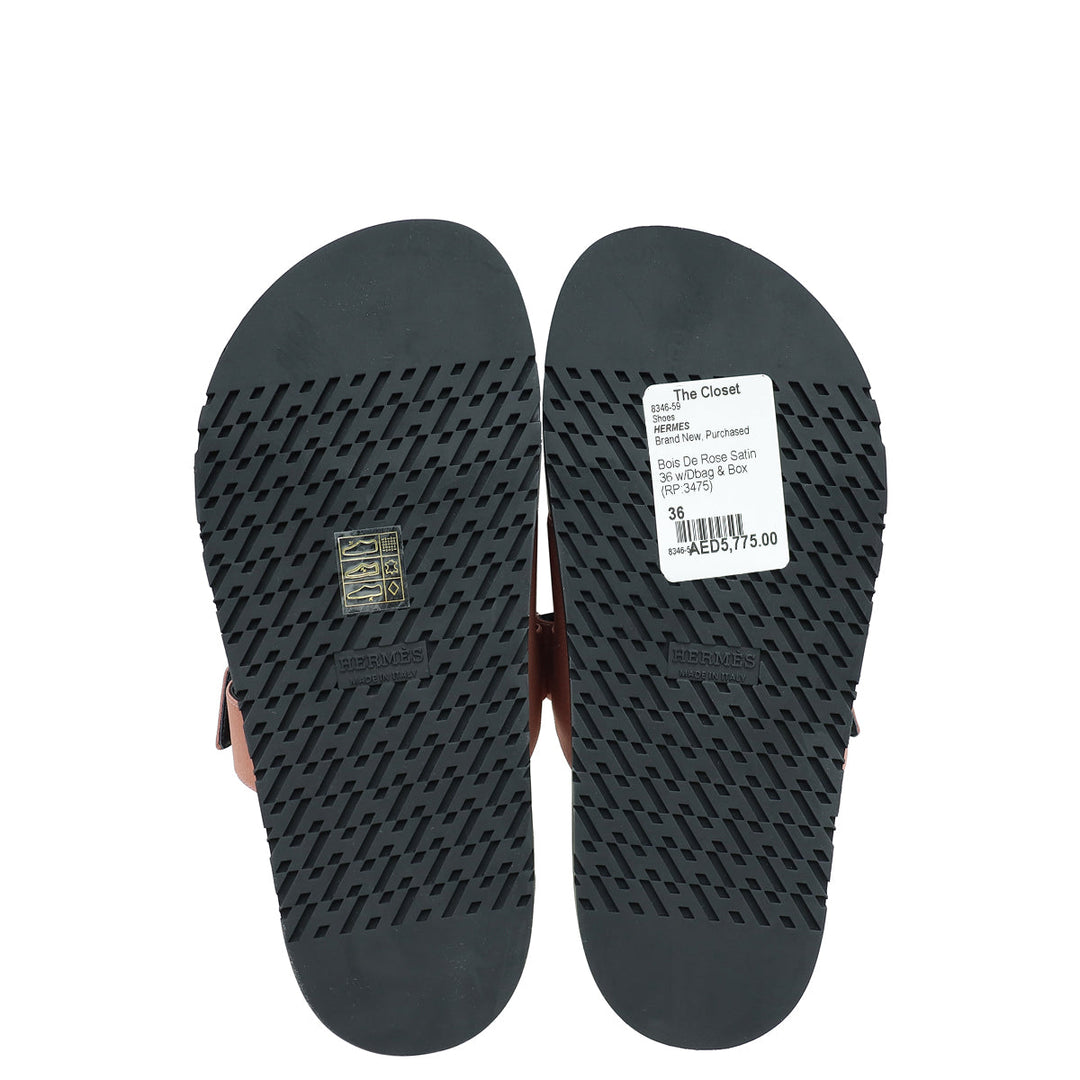 Hermes Bois De Rose Satin Chypre Sandals 36